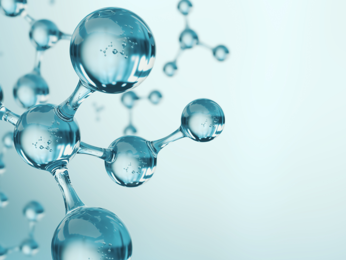 3D visualization of translucent turquoise molecular structures against a light background.