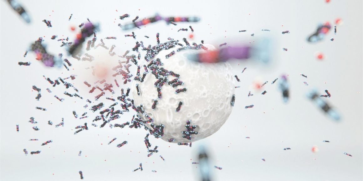 3D illustration of molecules interacting with a porous catalyst particle, representing enhanced mass transfer and solid-liquid reaction processes.