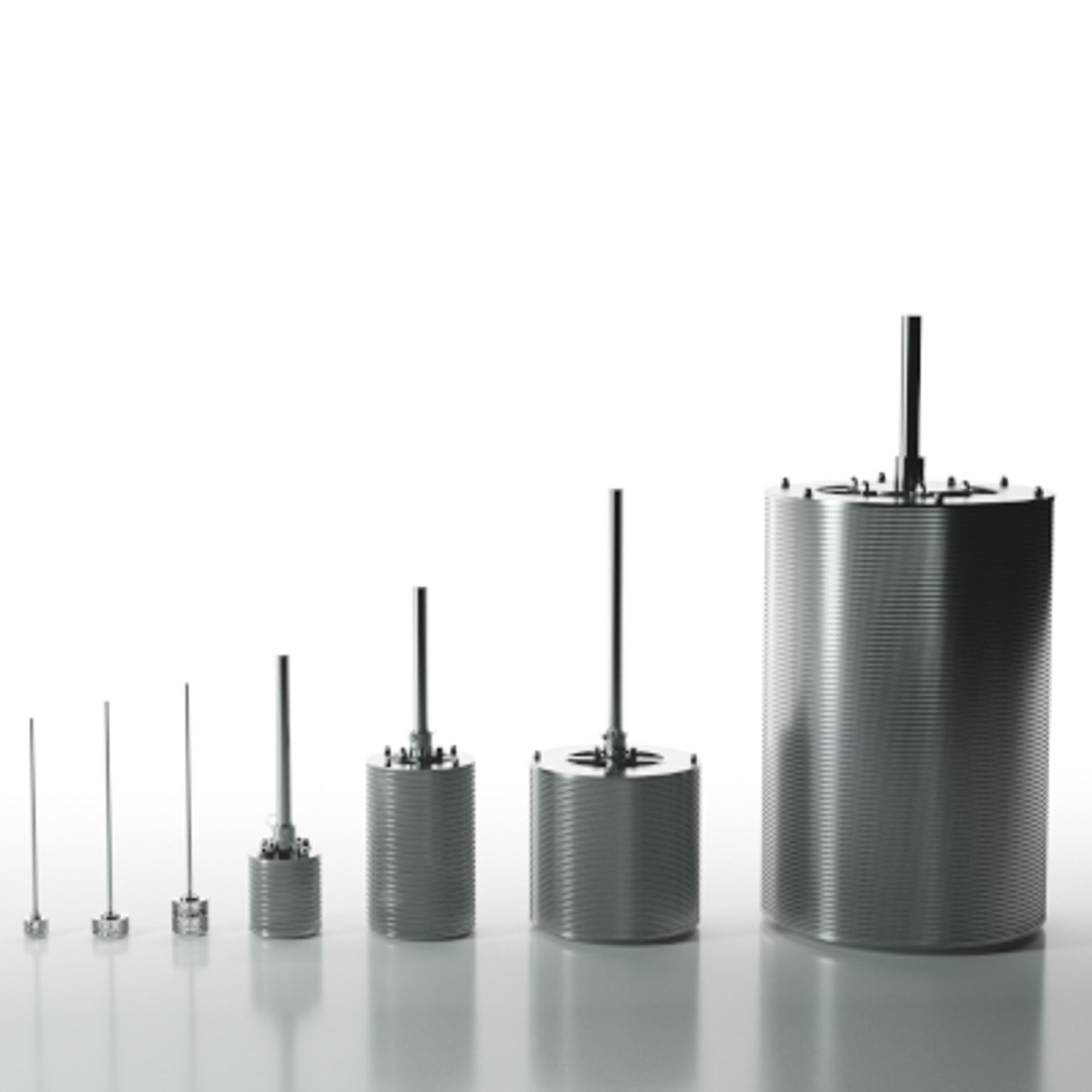 A product line showcasing scalable concept design of reactors from a small lab scale size to industrial scale